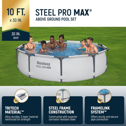 Piscine extérieure ronde hors sol Bestway Steel Pro MAX 10'x30 avec pompe - 10 pi x 30 po.