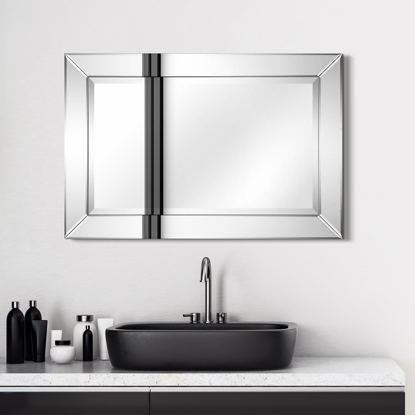 Miroir mural rectangulaire biseauté transparent HD pour salle de bain, coiffeuse, chambre, 3 tailles