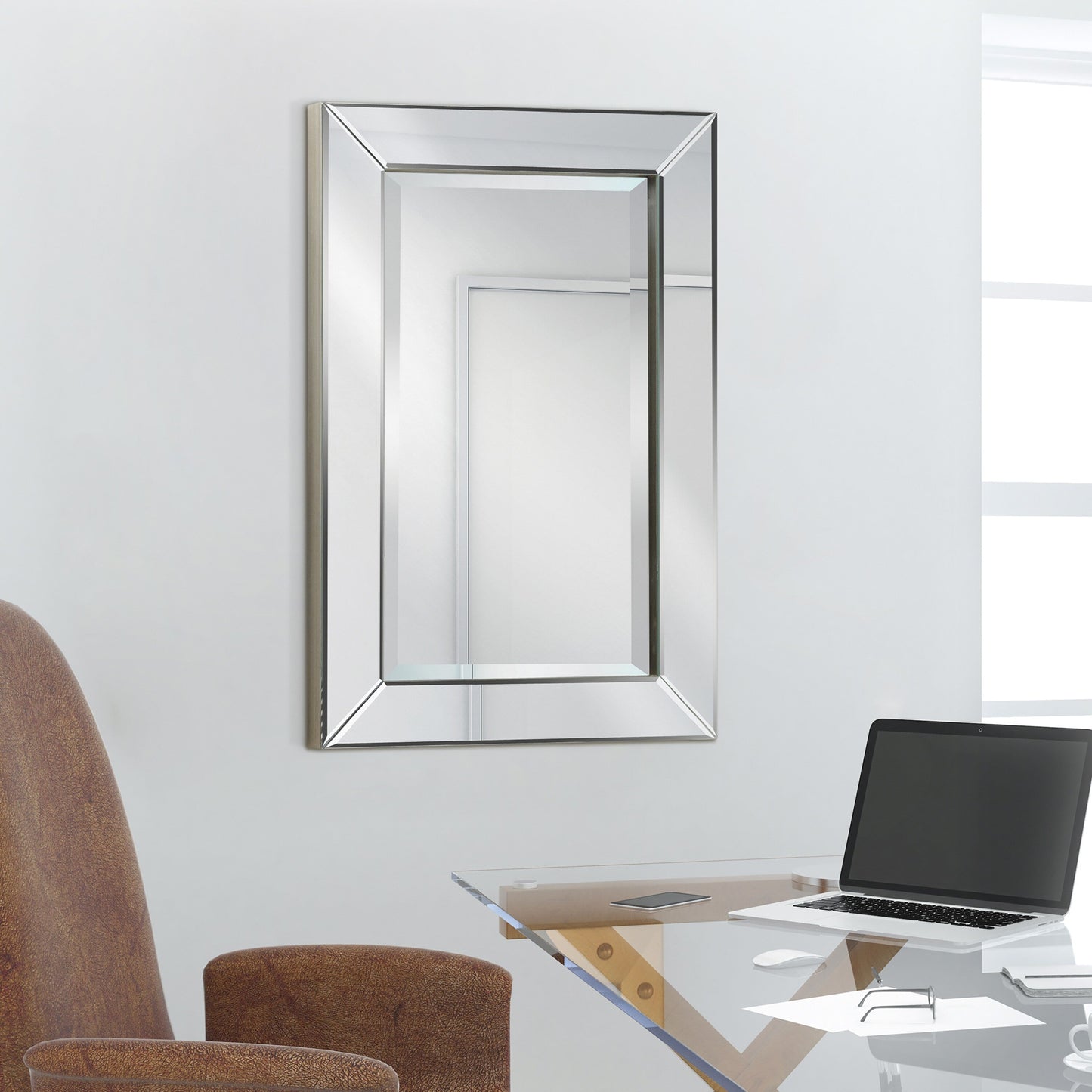 Miroir mural rectangulaire biseauté transparent HD pour salle de bain, coiffeuse, chambre, 3 tailles