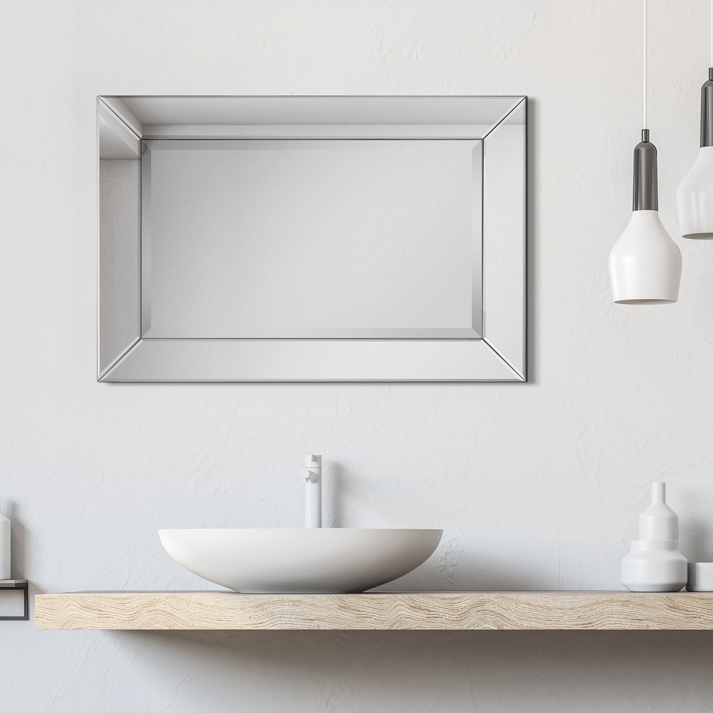 Miroir mural rectangulaire biseauté transparent HD pour salle de bain, coiffeuse, chambre, 3 tailles
