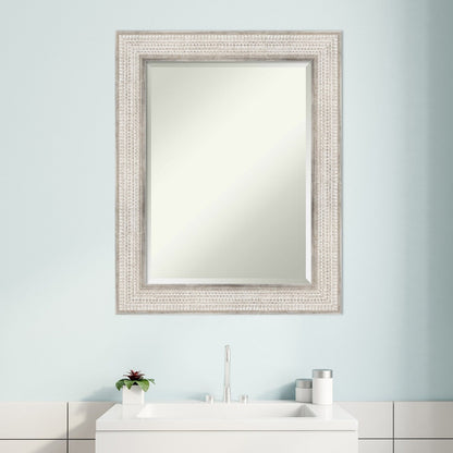 Miroir mural de salle de bain en bois biseauté - Cadre argenté à motif treillis - Argent treillis