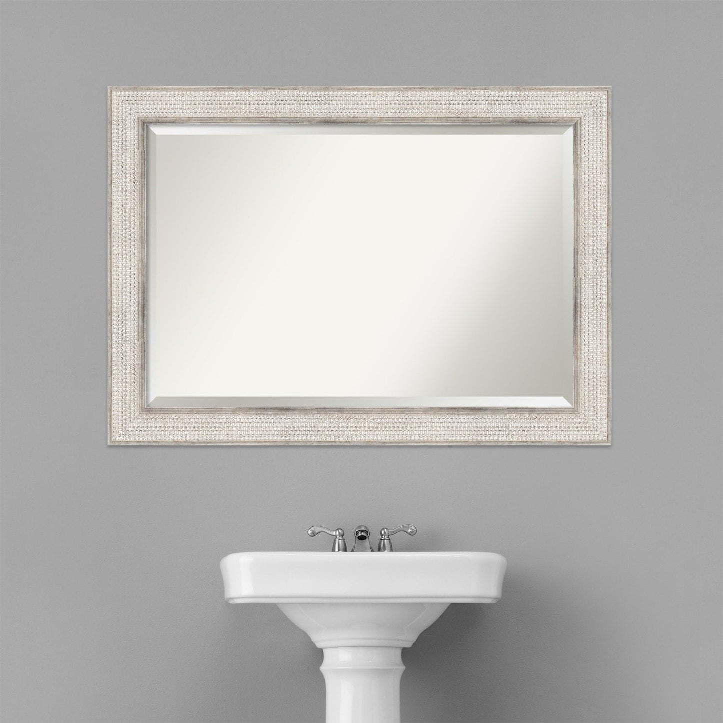 Miroir mural de salle de bain en bois biseauté - Cadre argenté à motif treillis - Argent treillis