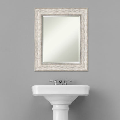 Miroir mural de salle de bain en bois biseauté - Cadre argenté à motif treillis - Argent treillis