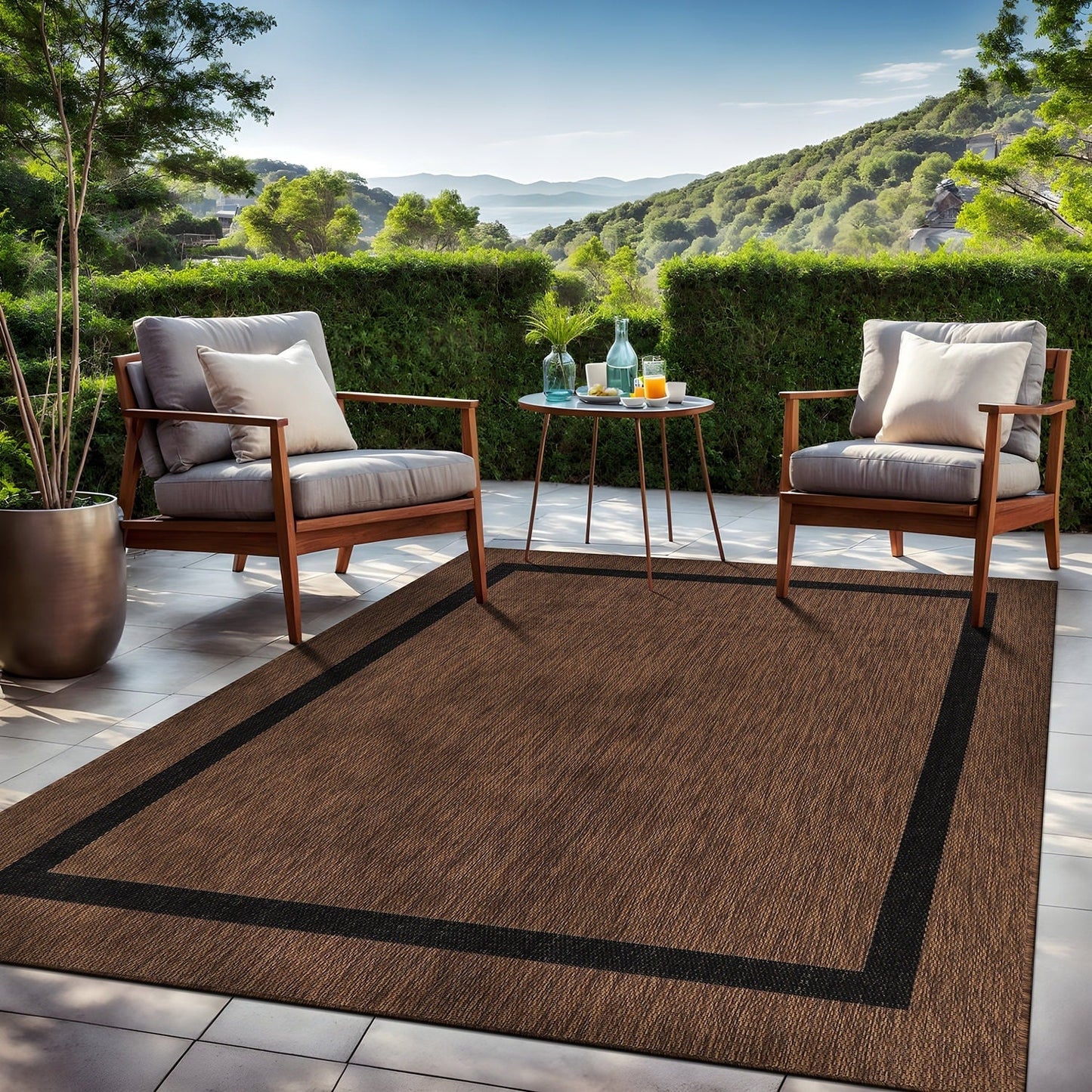 Tapis Beverly Rug moderne à bordures pour intérieur et extérieur, tapis d'extérieur pour patio, terrasse, porche