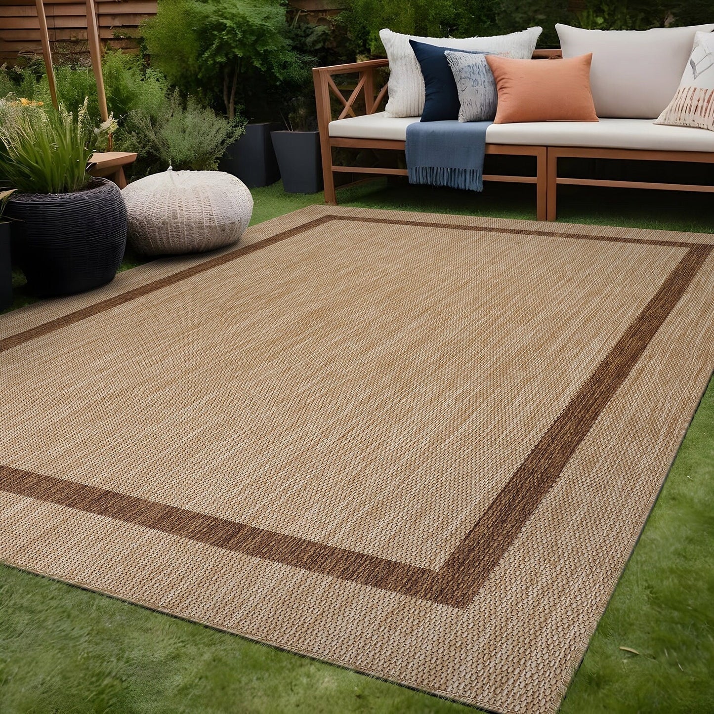 Tapis Beverly Rug moderne à bordures pour intérieur et extérieur, tapis d'extérieur pour patio, terrasse, porche