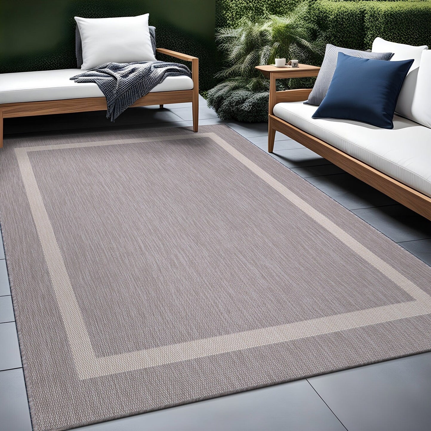 Tapis Beverly Rug moderne à bordures pour intérieur et extérieur, tapis d'extérieur pour patio, terrasse, porche