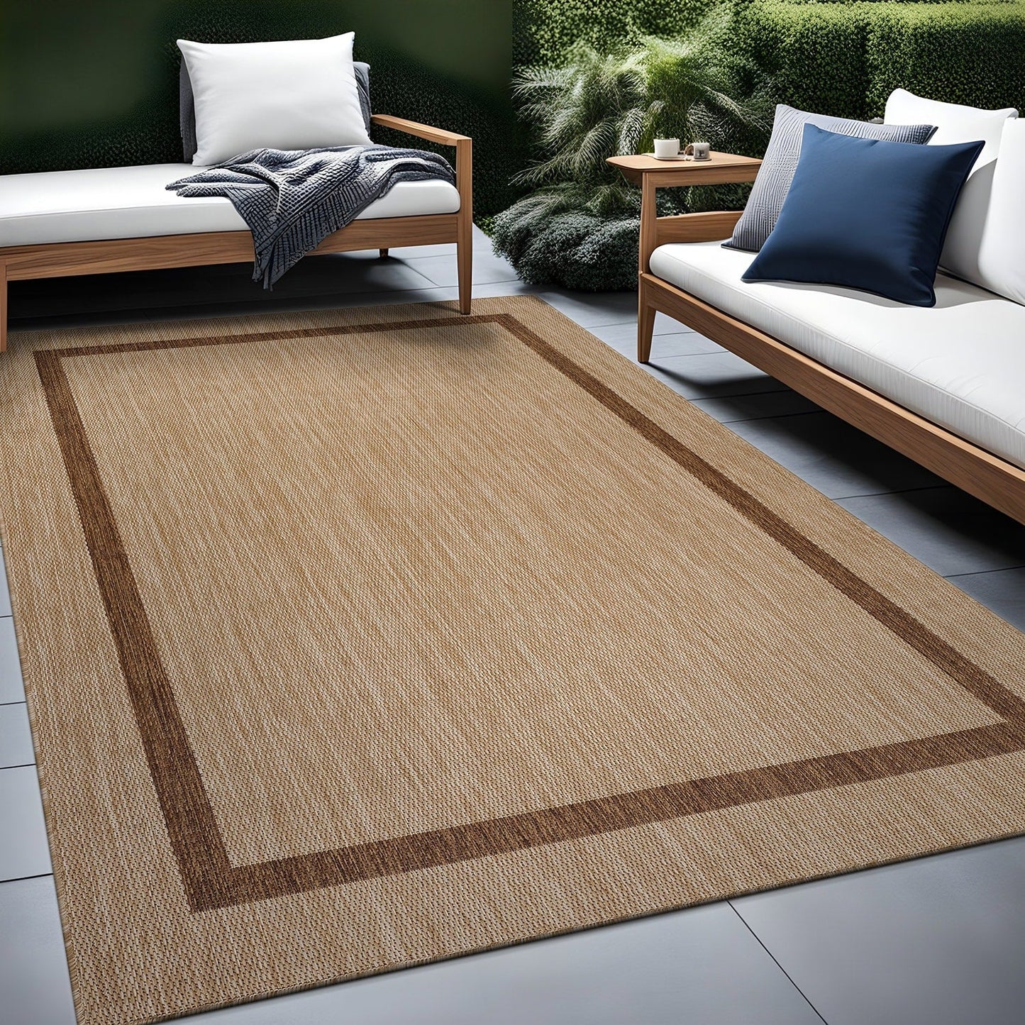 Tapis Beverly Rug moderne à bordures pour intérieur et extérieur, tapis d'extérieur pour patio, terrasse, porche