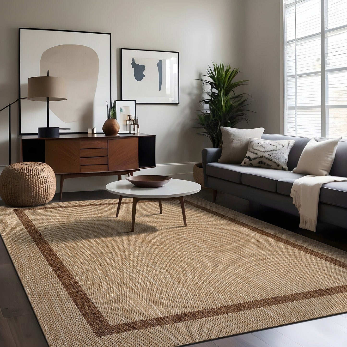 Tapis Beverly Rug moderne à bordures pour intérieur et extérieur, tapis d'extérieur pour patio, terrasse, porche