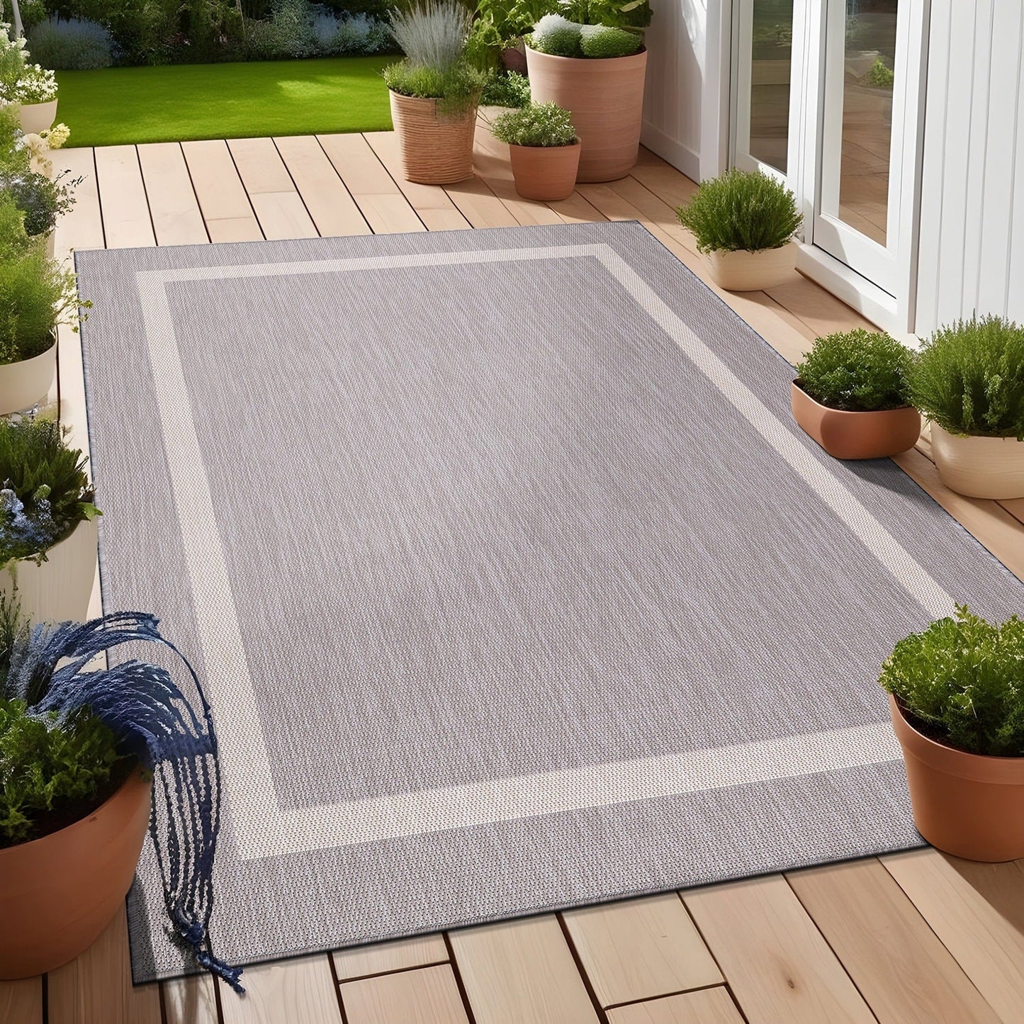 Tapis Beverly Rug moderne à bordures pour intérieur et extérieur, tapis d'extérieur pour patio, terrasse, porche