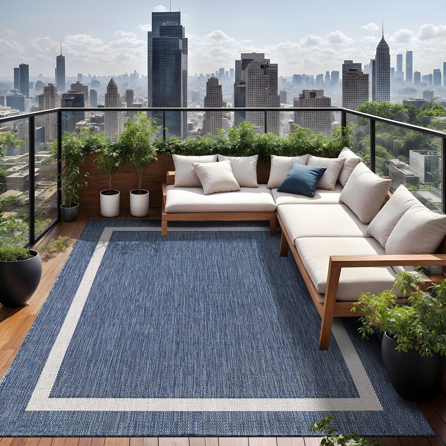 Tapis Beverly Rug moderne à bordures pour intérieur et extérieur, tapis d'extérieur pour patio, terrasse, porche