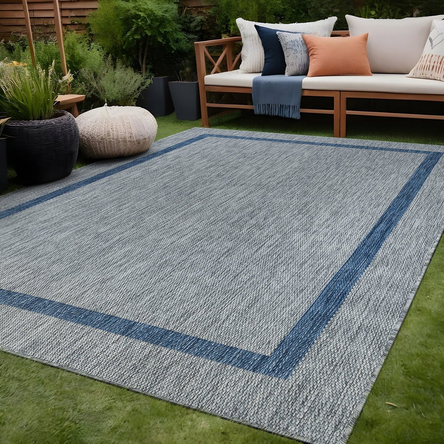 Tapis Beverly Rug moderne à bordures pour intérieur et extérieur, tapis d'extérieur pour patio, terrasse, porche