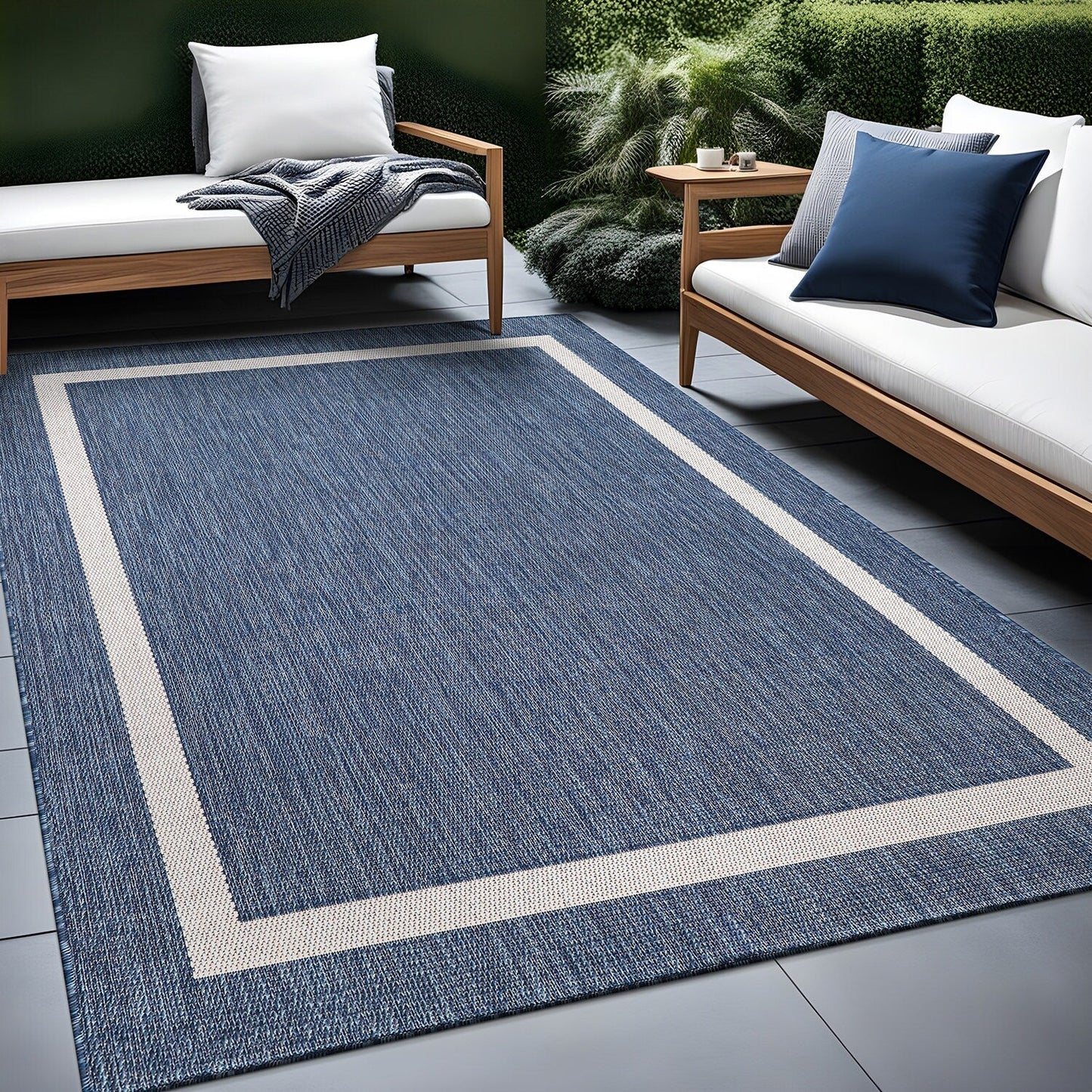 Tapis Beverly Rug moderne à bordures pour intérieur et extérieur, tapis d'extérieur pour patio, terrasse, porche