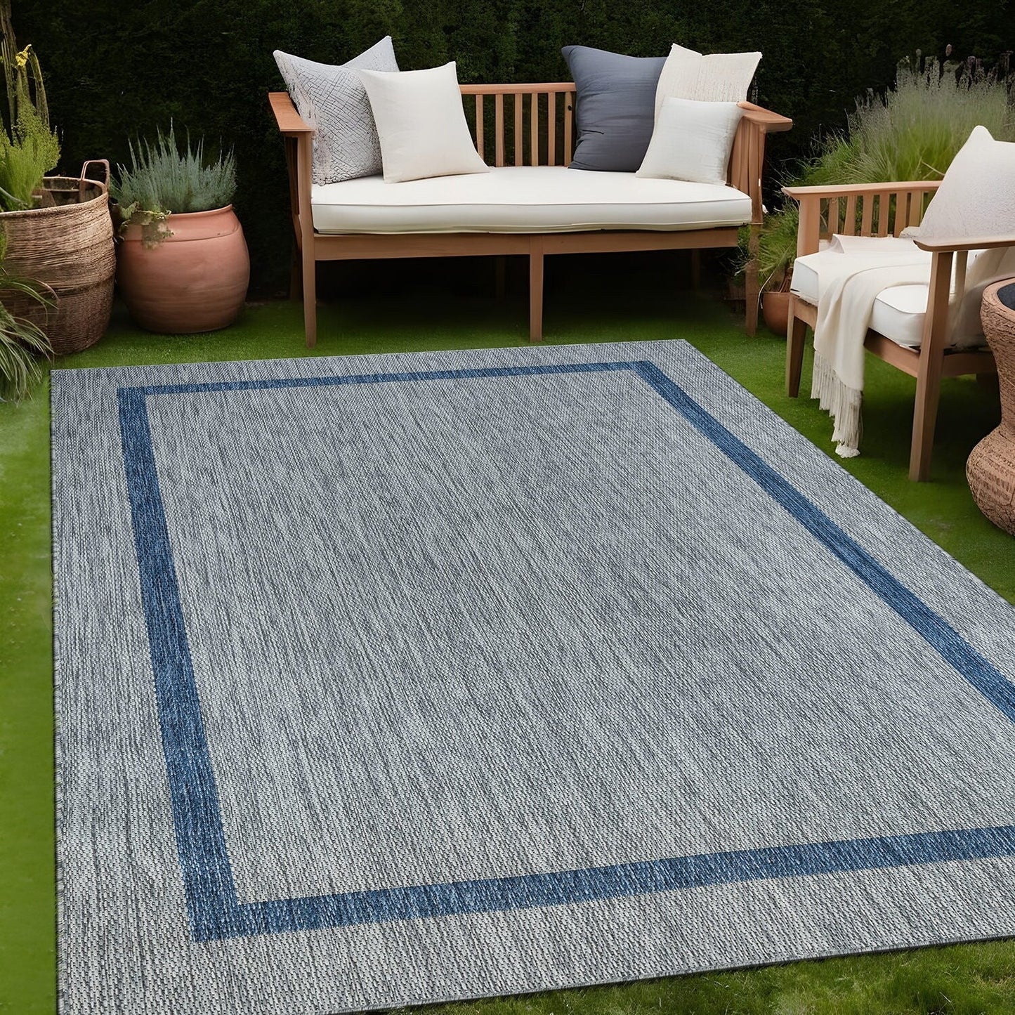 Tapis Beverly Rug moderne à bordures pour intérieur et extérieur, tapis d'extérieur pour patio, terrasse, porche