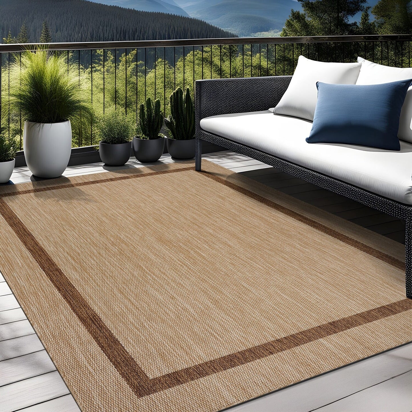 Tapis Beverly Rug moderne à bordures pour intérieur et extérieur, tapis d'extérieur pour patio, terrasse, porche