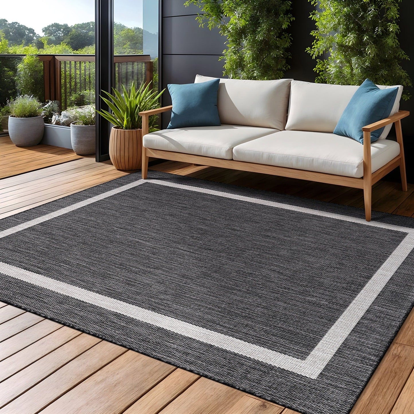Tapis Beverly Rug moderne à bordures pour intérieur et extérieur, tapis d'extérieur pour patio, terrasse, porche