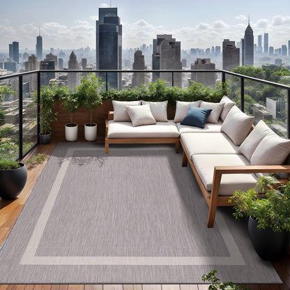 Tapis Beverly Rug moderne à bordures pour intérieur et extérieur, tapis d'extérieur pour patio, terrasse, porche