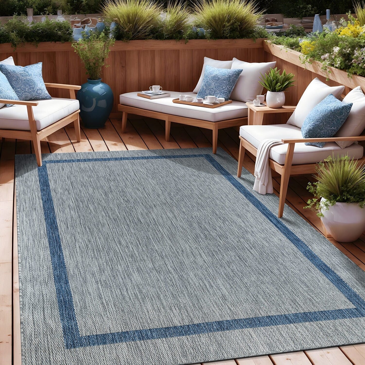 Tapis Beverly Rug moderne à bordures pour intérieur et extérieur, tapis d'extérieur pour patio, terrasse, porche