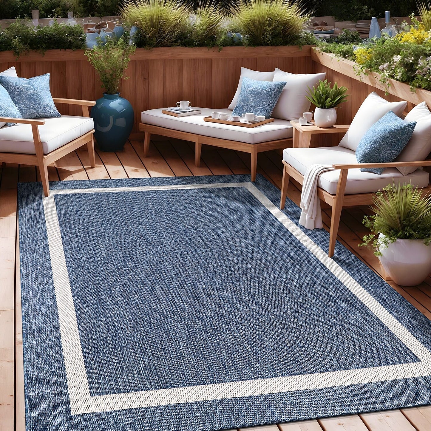 Tapis Beverly Rug moderne à bordures pour intérieur et extérieur, tapis d'extérieur pour patio, terrasse, porche