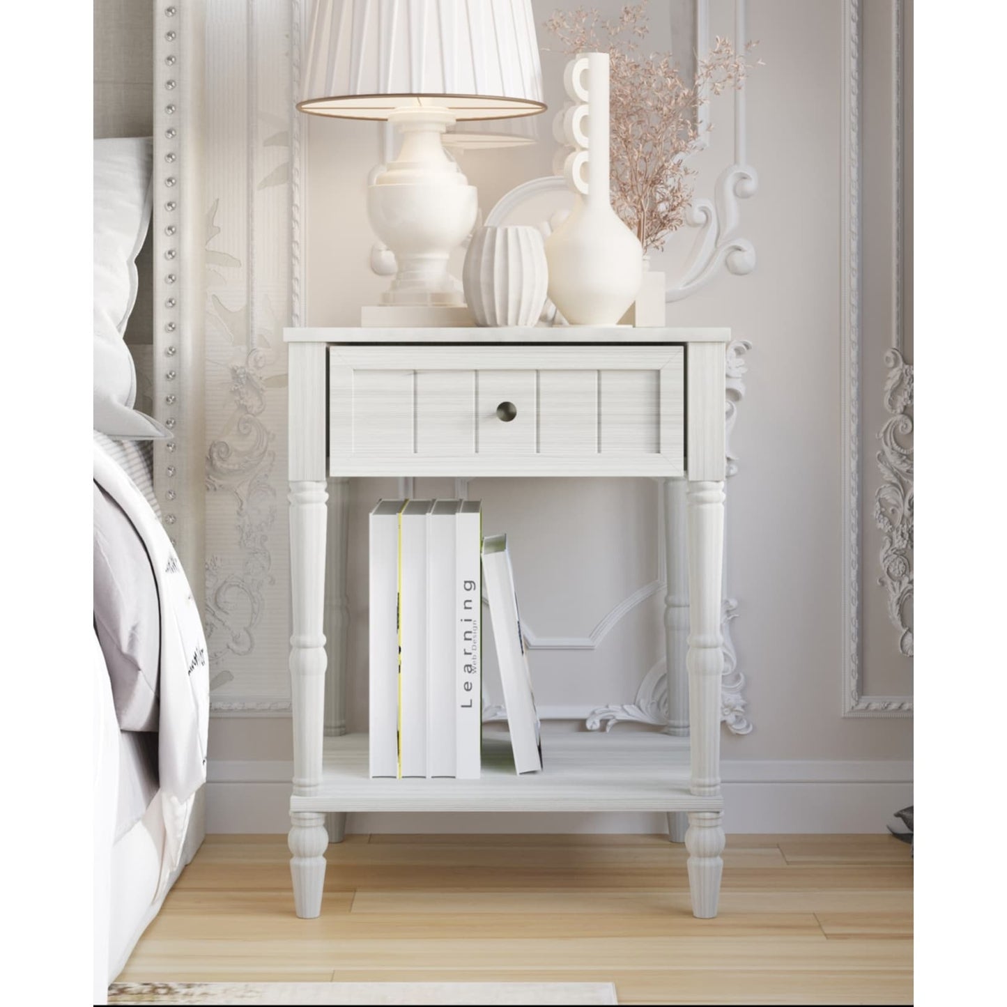 Lit Billy à panneaux rembourrés avec 2 tables de chevet