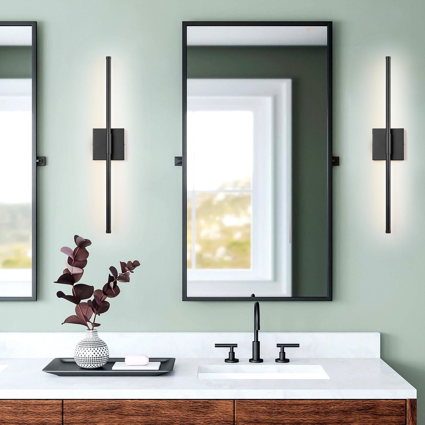 Applique murale LED linéaire moderne à 1 lumière, noire/dorée/nickel, à intensité variable, pour salle de bain.