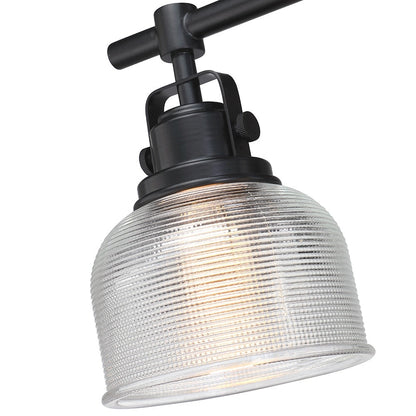 Applique murale noire pour salle de bain avec abat-jour en verre prismatique transparent