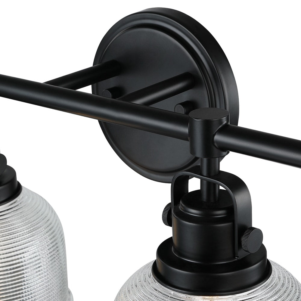 Applique murale noire pour salle de bain avec abat-jour en verre prismatique transparent