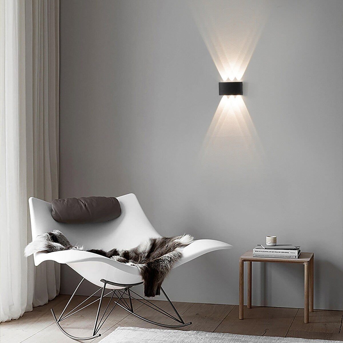 Applique murale décorative contemporaine noire en aluminium étanche pour l'intérieur et l'extérieur, 8 watts, blanc froid 4000K