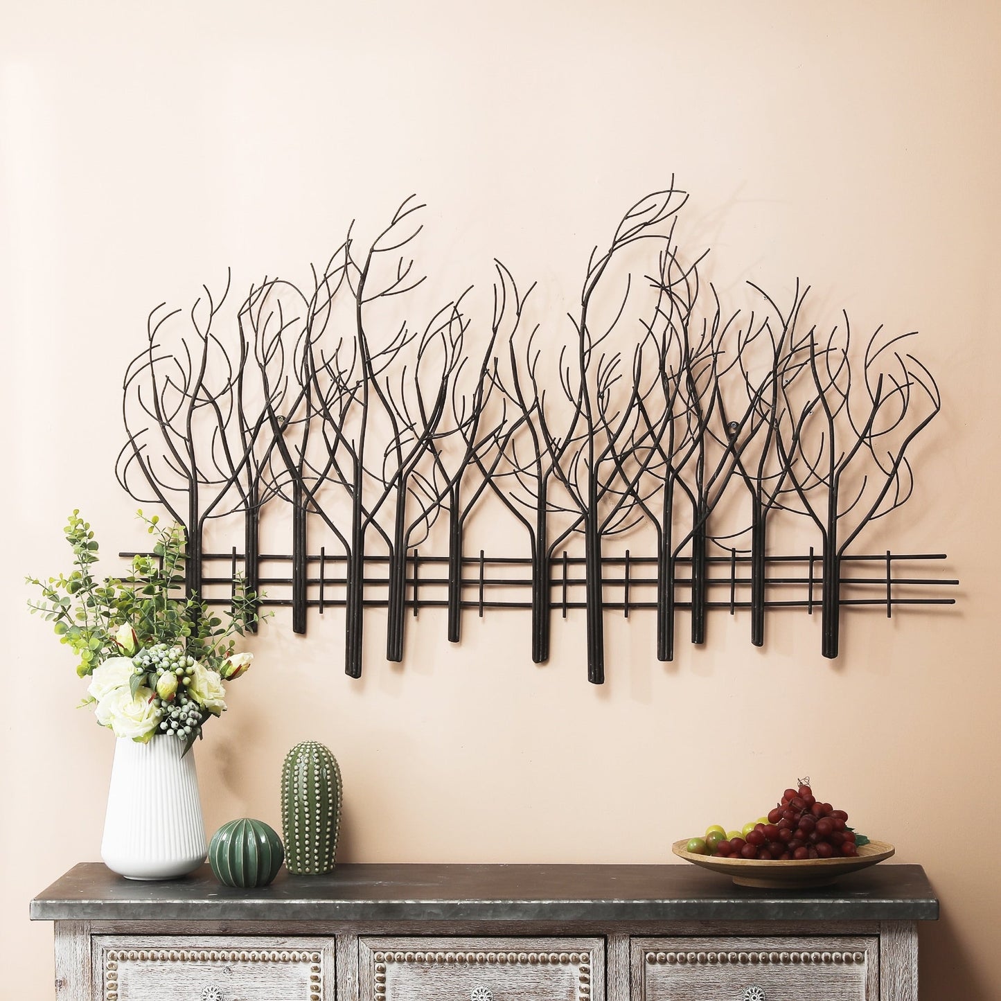 Décoration murale Champ d'arbres en métal noir