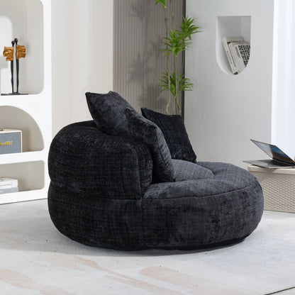 Canapé poire simple surdimensionné en chenille noir de 42,52 pouces avec trois oreillers pour chambre à coucher