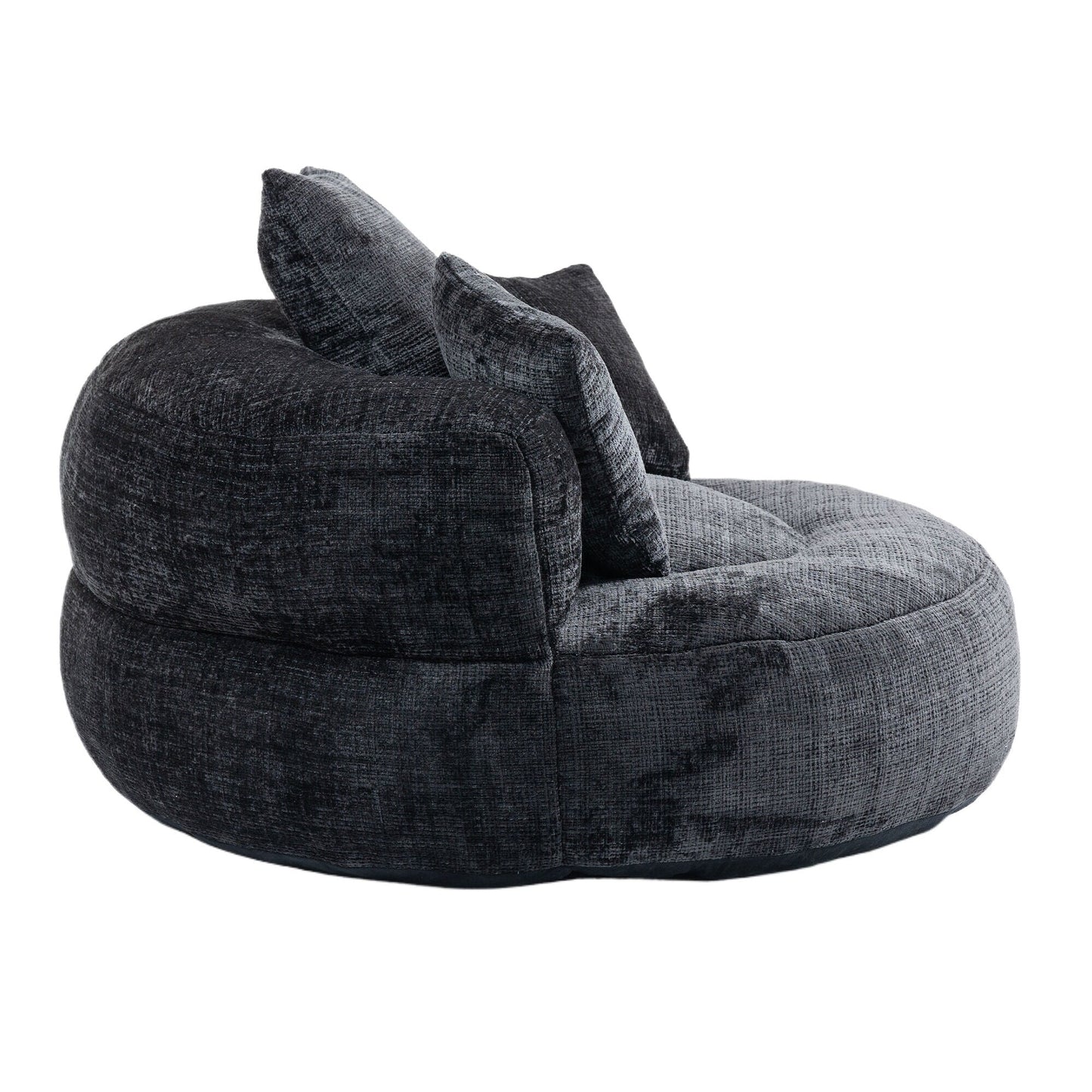 Canapé poire simple surdimensionné en chenille noir de 42,52 pouces avec trois oreillers pour chambre à coucher