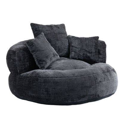 Canapé poire simple surdimensionné en chenille noir de 42,52 pouces avec trois oreillers pour chambre à coucher