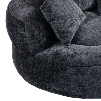 Canapé poire simple surdimensionné en chenille noir de 42,52 pouces avec trois oreillers pour chambre à coucher