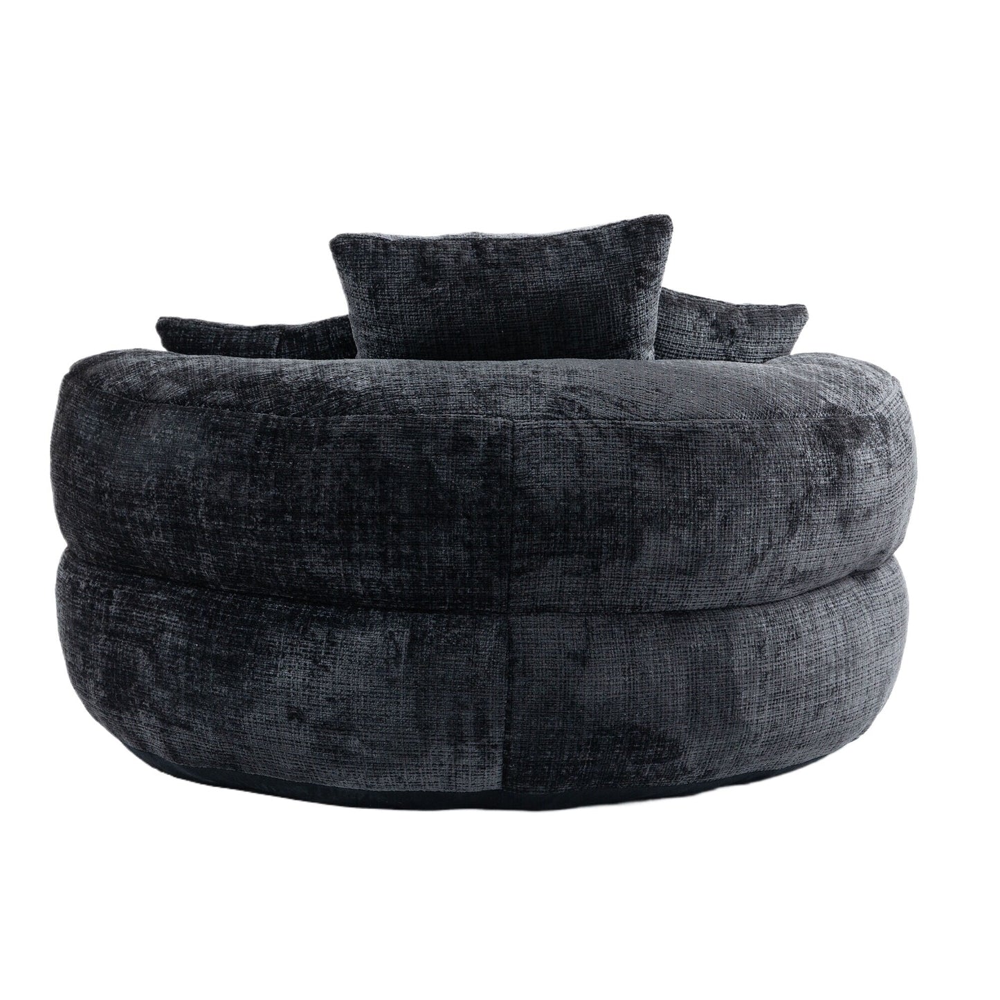 Canapé poire simple surdimensionné en chenille noir de 42,52 pouces avec trois oreillers pour chambre à coucher