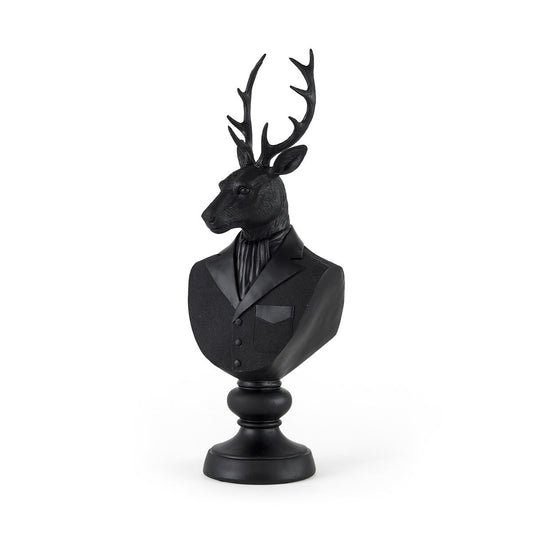 Buste de cerf en résine noire, sculpté - 15 cm (L) x 20 cm (P) x 58 cm (H)