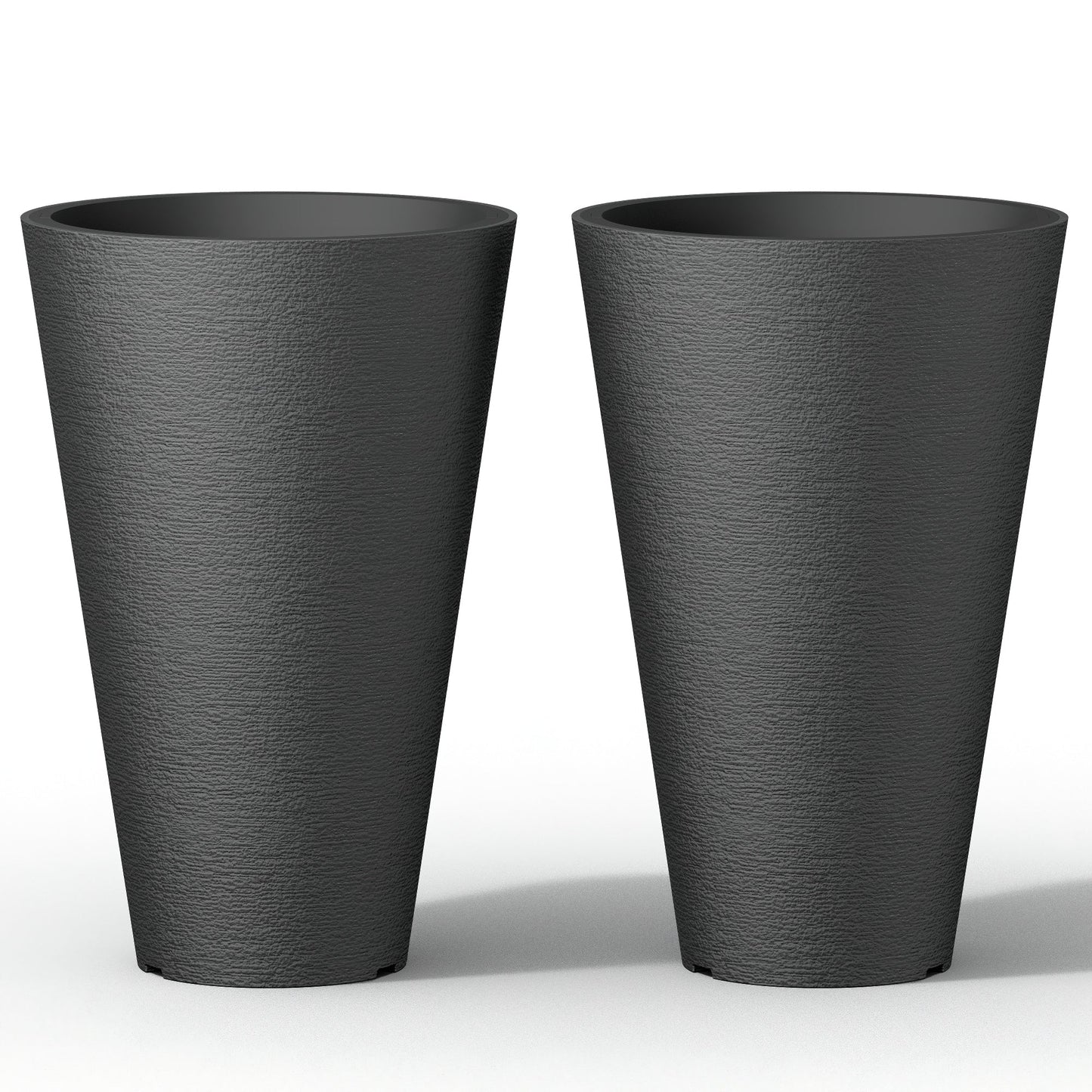 Ensemble de 2 grands pots ronds en plastique noir pour fleurs d'intérieur et d'extérieur