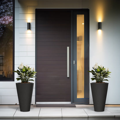 Ensemble de 2 grands pots ronds en plastique noir pour fleurs d'intérieur et d'extérieur