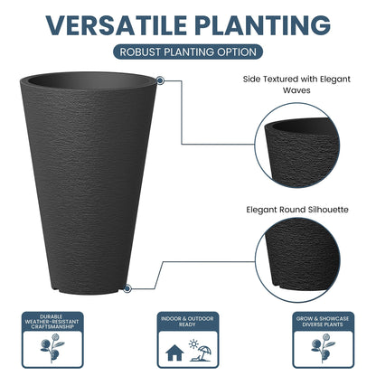 Ensemble de 2 grands pots ronds en plastique noir pour fleurs d'intérieur et d'extérieur