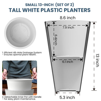 Ensemble de 2 grands pots ronds en plastique noir pour fleurs d'intérieur et d'extérieur
