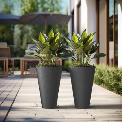 Ensemble de 2 grands pots ronds en plastique noir pour fleurs d'intérieur et d'extérieur