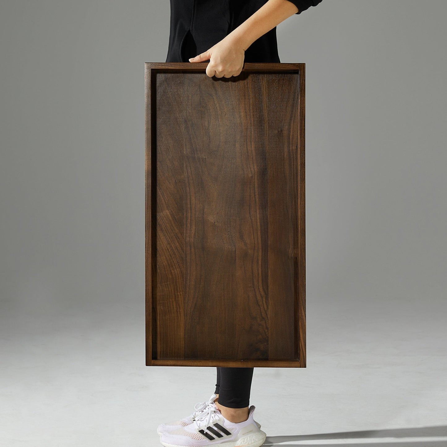 Plateau de service rectangulaire KINWELL en bois de noyer noir, style ottoman