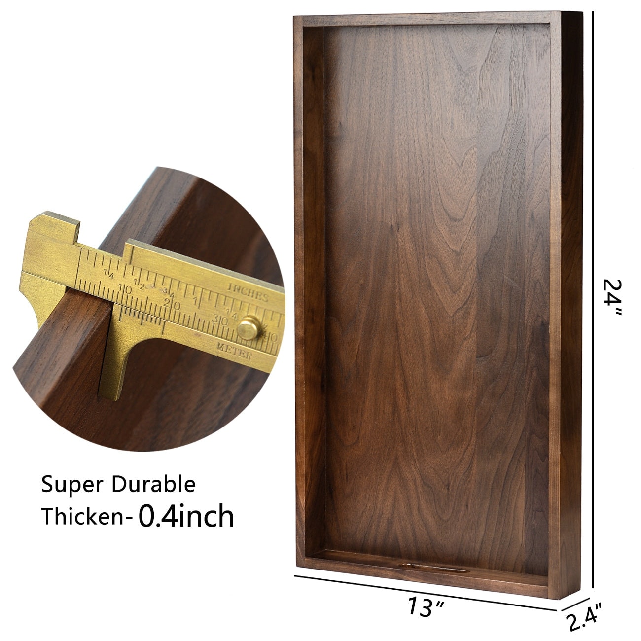 Plateau de service rectangulaire KINWELL en bois de noyer noir, style ottoman