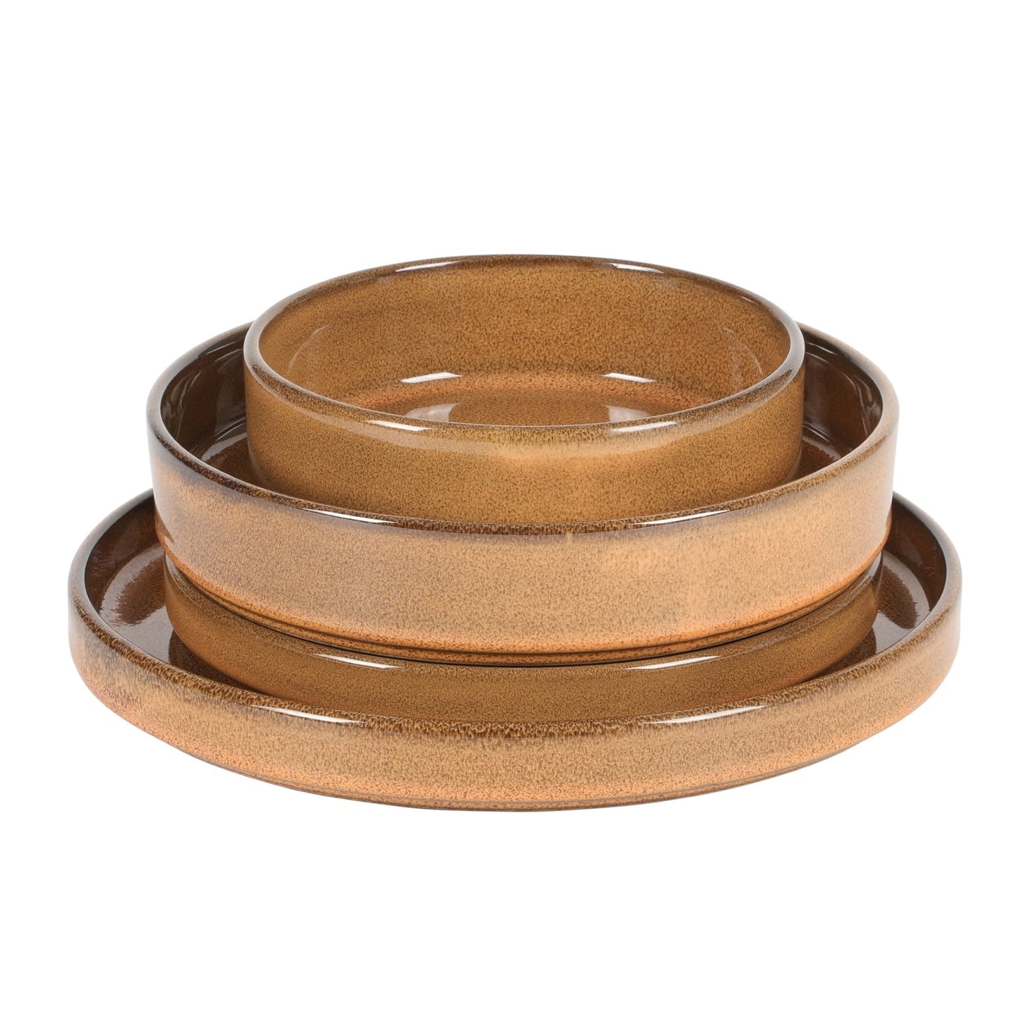 Service de table Bloomhouse Santorini Mist 16 pièces, assiettes et bols à double bol en terre cuite émaillée réactive