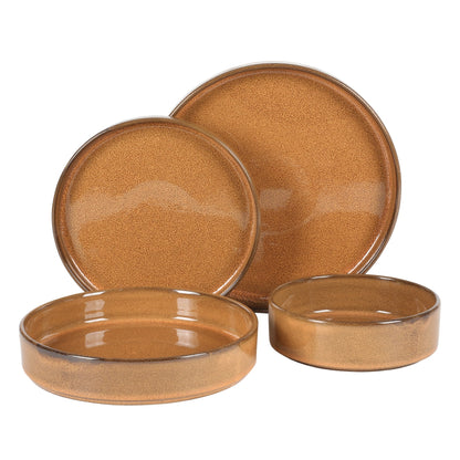 Service de table Bloomhouse Santorini Mist 16 pièces, assiettes et bols à double bol en terre cuite émaillée réactive