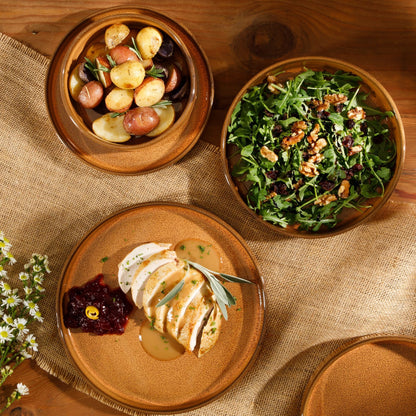 Service de table Bloomhouse Santorini Mist 16 pièces, assiettes et bols à double bol en terre cuite émaillée réactive