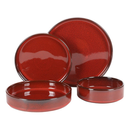 Service de table Bloomhouse Santorini Mist 16 pièces, assiettes et bols à double bol en terre cuite émaillée réactive