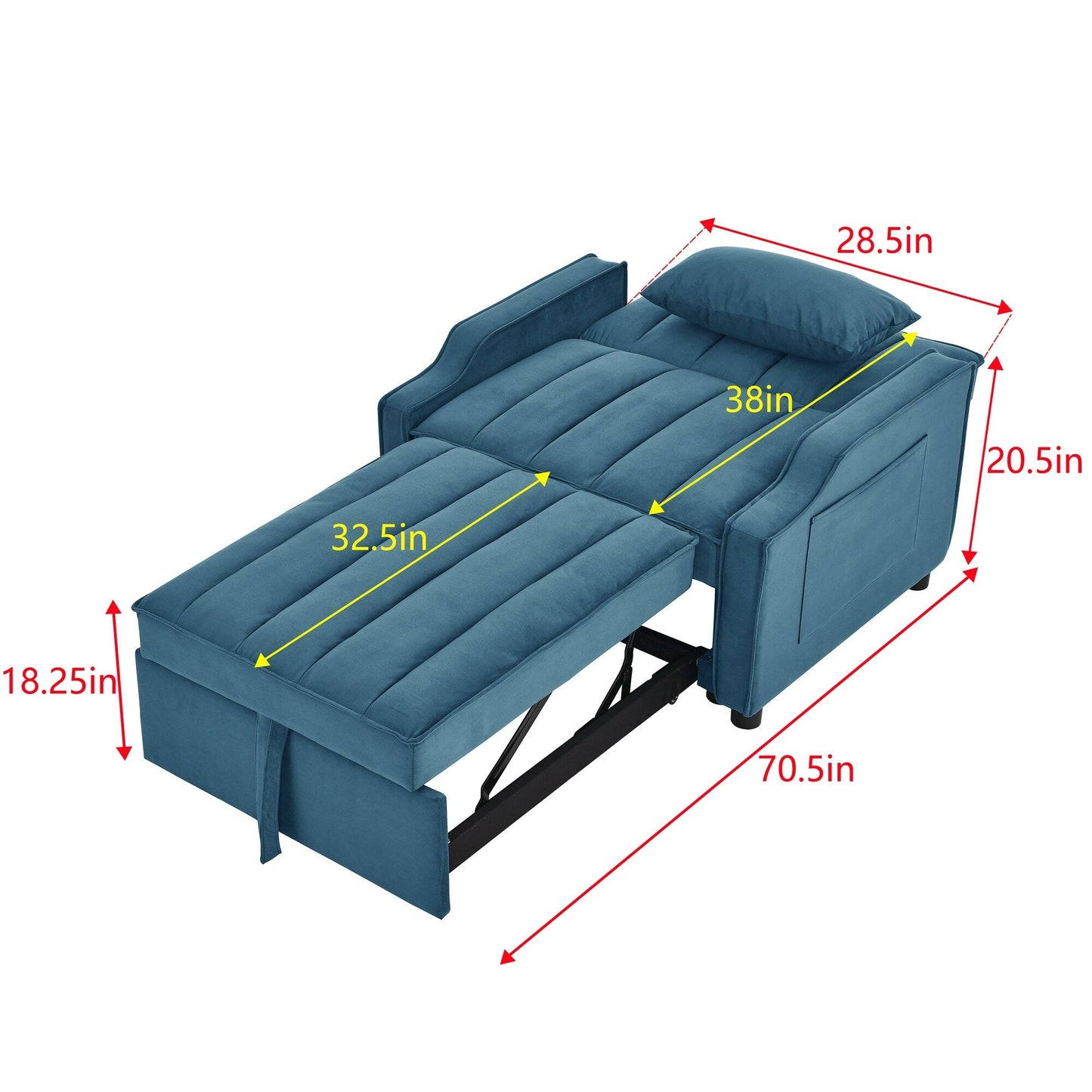 Canapé-lit simple convertible en velours bleu avec lit gigogne
