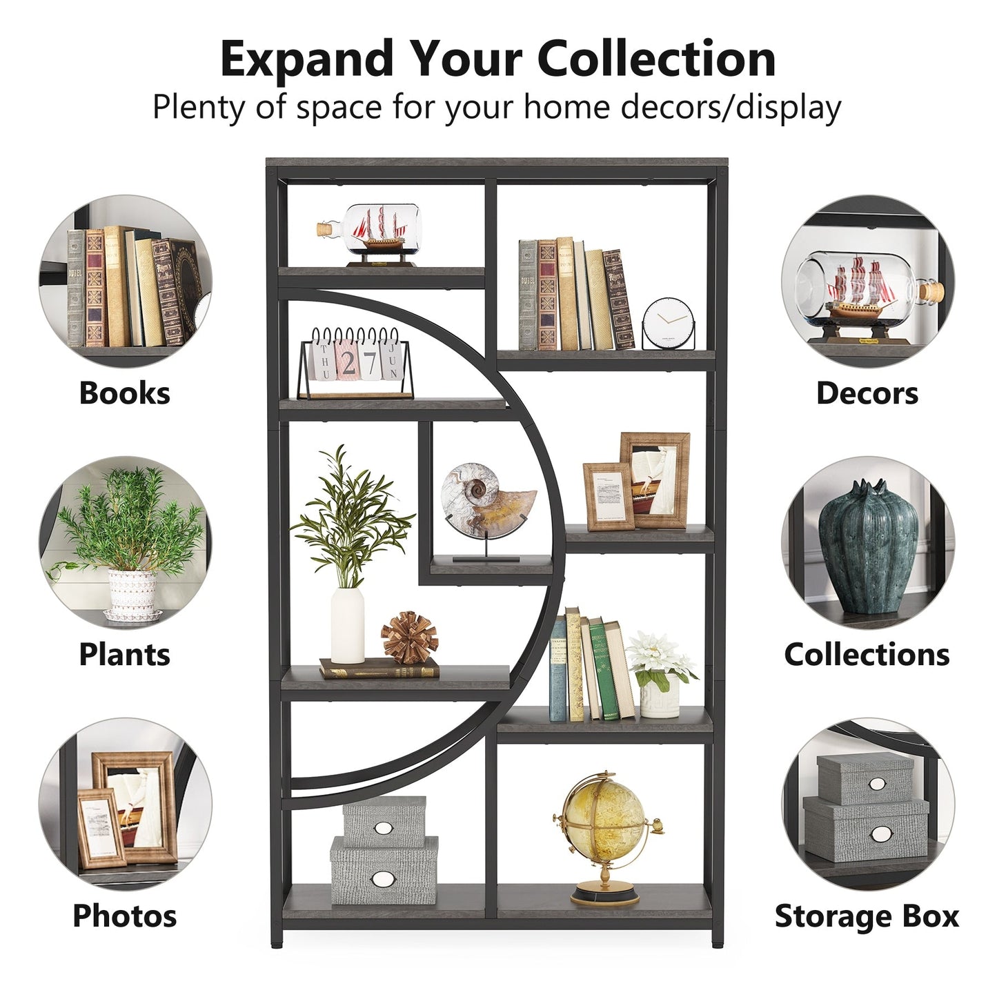 Étagère industrielle à 5 niveaux pour chambre, salon, bureau à domicile