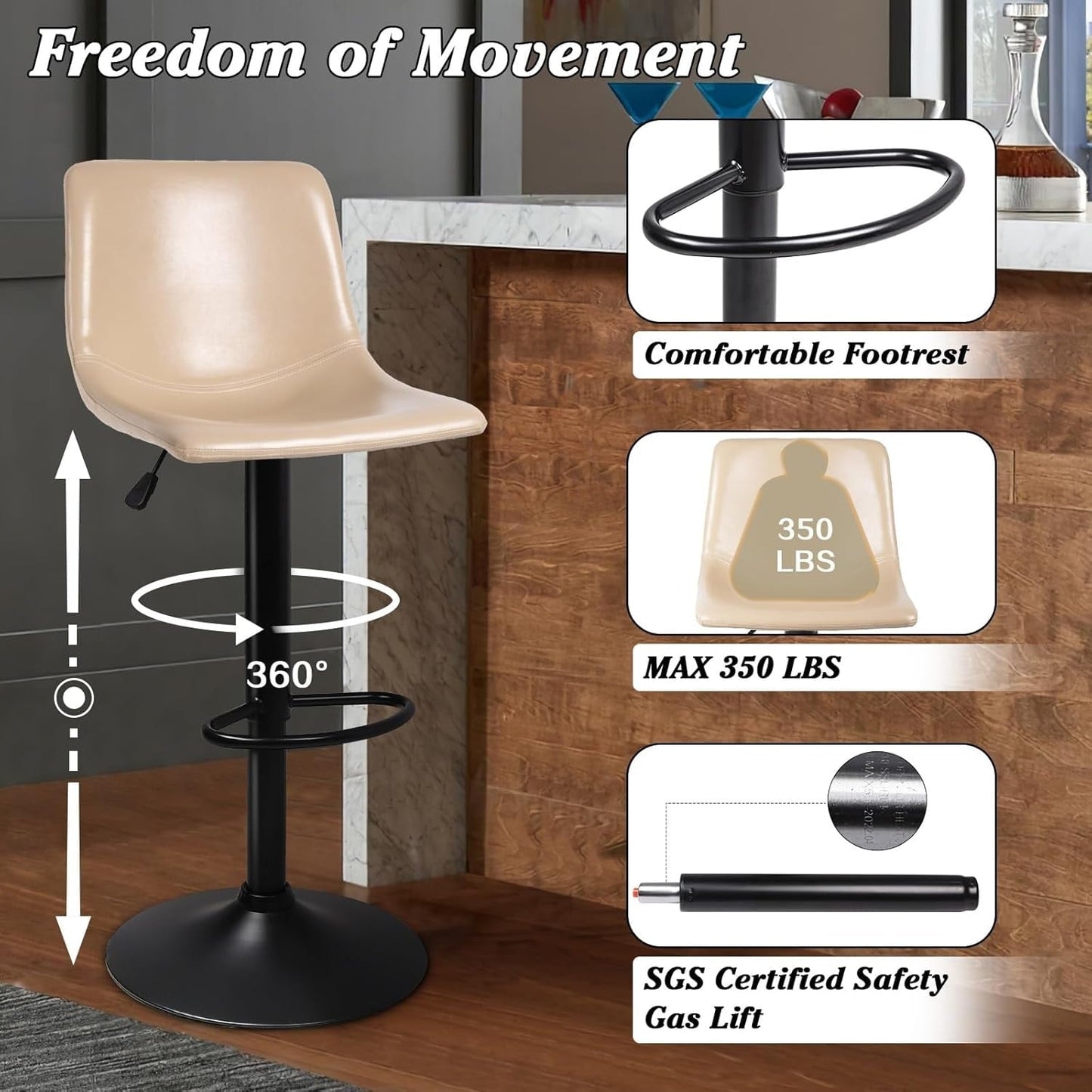 Tabourets de bar pivotants et réglables Bossin avec dossier – Hauteur comptoir