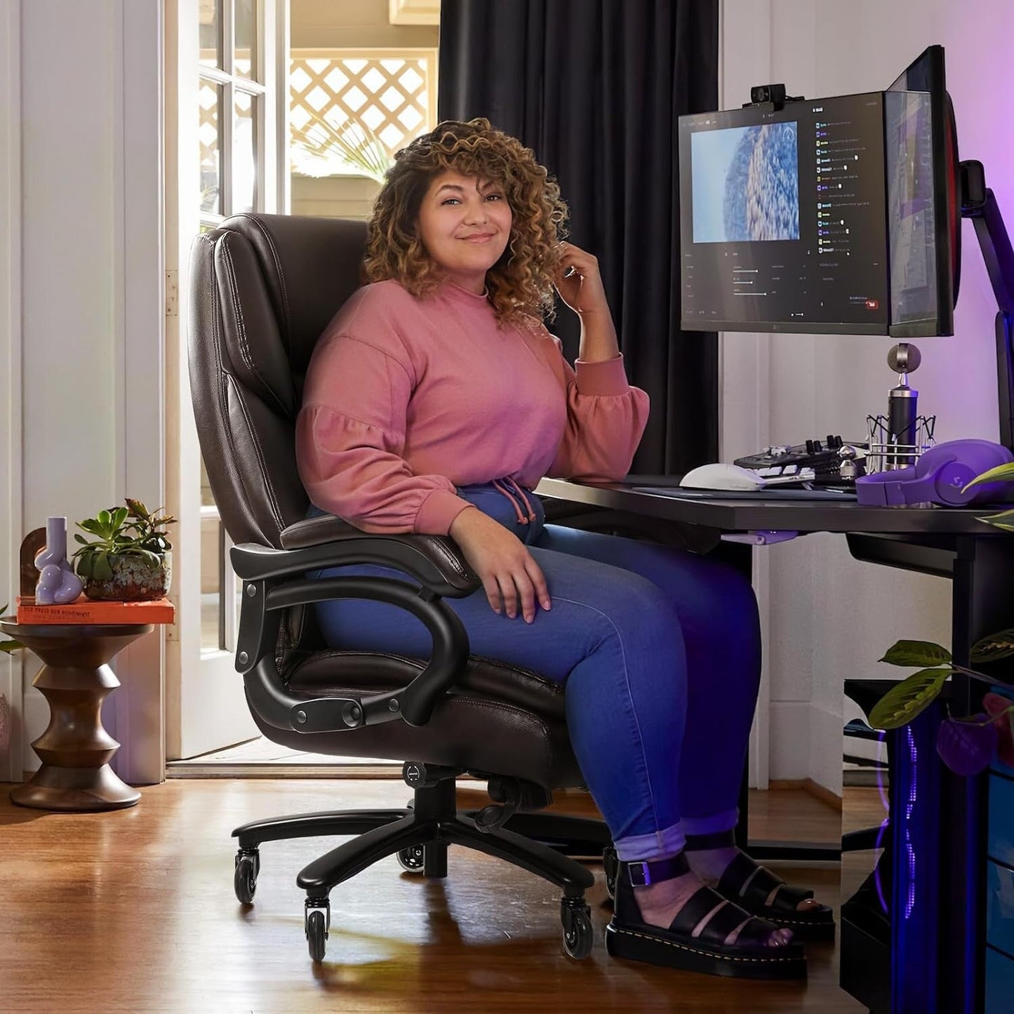 Fauteuil de bureau Bossin pour grandes et moyennes tailles, support lombaire réglable jusqu'à 227 kg, fauteuil ergonomique avec dossier haut en cuir PU pour ordinateur