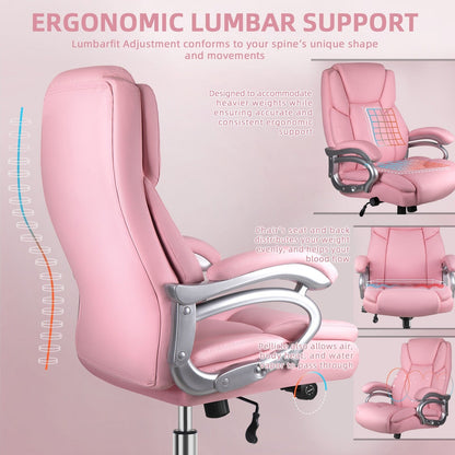 Fauteuil de bureau Bossin pour grandes et moyennes tailles, support lombaire réglable jusqu'à 227 kg, fauteuil ergonomique avec dossier haut en cuir PU pour ordinateur